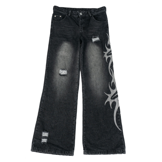 BLACK "TRIBAL" LOGO JEANS